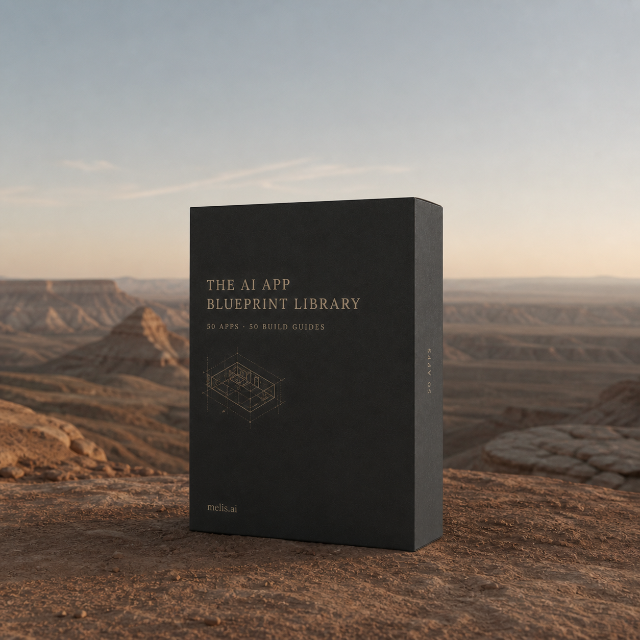 The AI App Blueprint Library presentation box in ochre badlands